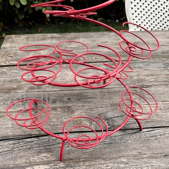 Vintage Cupcake Muffin Stand Holder Christmas Tree Red Spiral Wire Ornaments - Picture 5 of 7